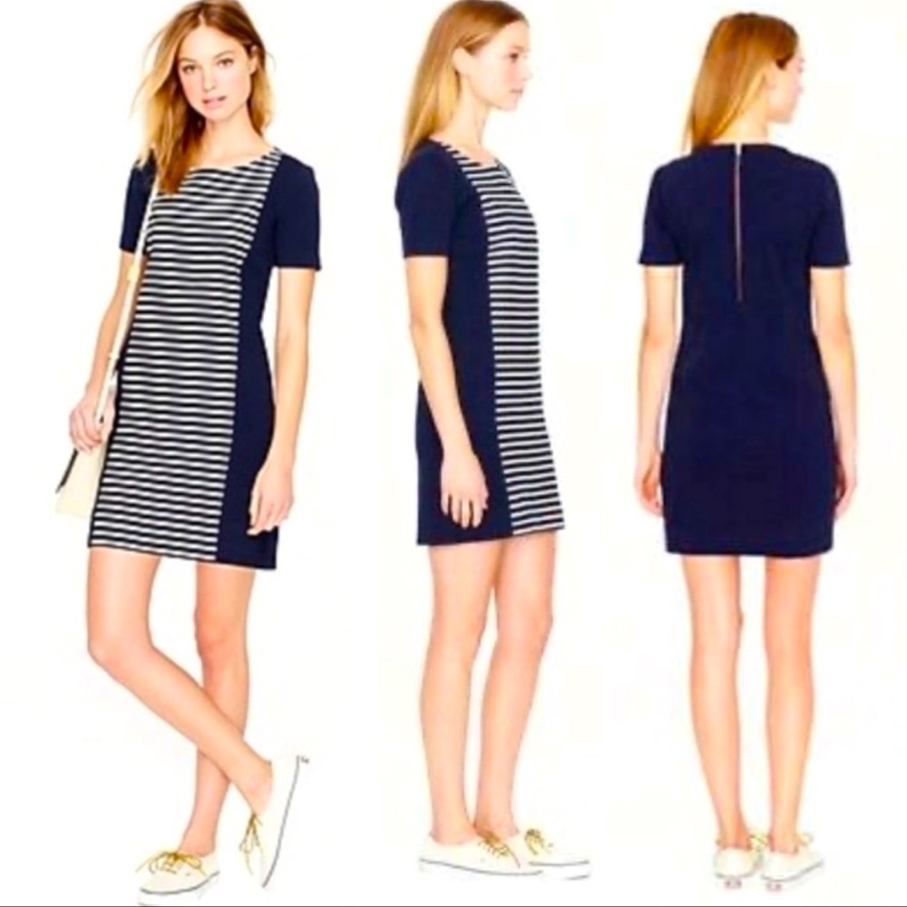 J. Crew Navy Front Striped Cotton Blend Dress